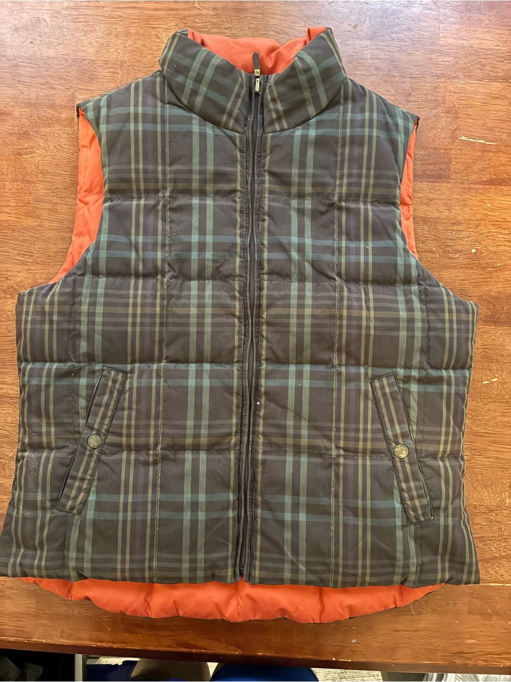 Lauren Ralph Lauren Reversible Plaid Orange Puffer Vest